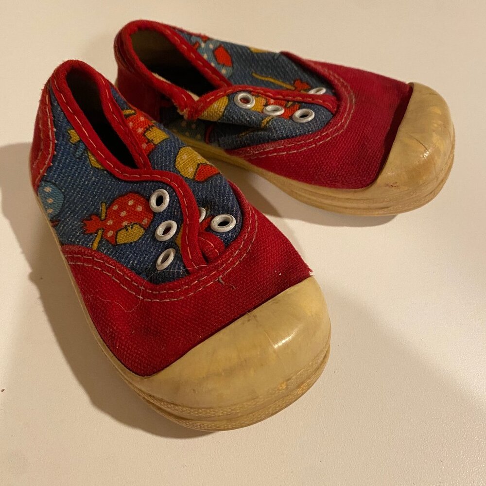 Vintage Toddler‎ Shoes No Laces - Red & Blue Pattern - 5x2